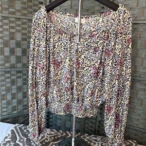 Lucky Brand Floral Blouse - Cream, Purple, Pink